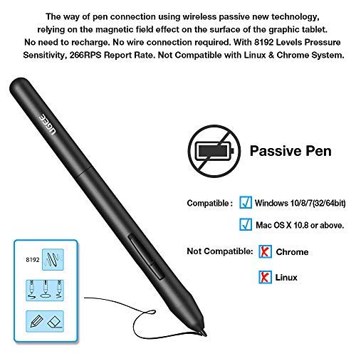 [Australia - AusPower] - ONLY Used for UGEE Graphics Drawing Tablet which Match 8192 Levels of Pressure Sensitivity Pen Battery-Free Stylus for m708/S1060/S1060W/S640/S640W 