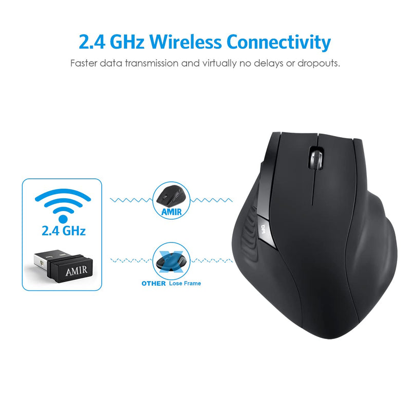 [Australia - AusPower] - AMIR Wireless Optical Mouse, 2.4GHz with Nano Receiver, (1000/1200/1600) Adjustable DPI Levels, with Side Control for PC/Laptop/Desktop - Windows/Mac 