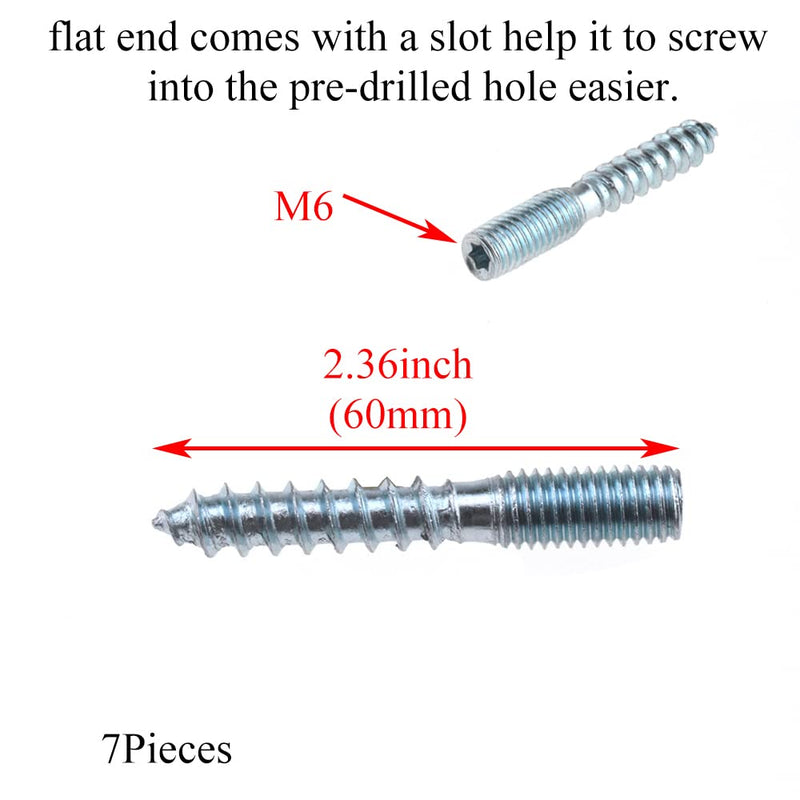 [Australia - AusPower] - Yadaland M6x60mm Length Hanger Bolts with Slots Inserted Easily Convenient Adjust Sturdy Connection Double Headed Self Tapping Screw Carbon Steel 7 PCS for Furniture Frame Raise up Couch Legs M6x60mm 7Pieces 