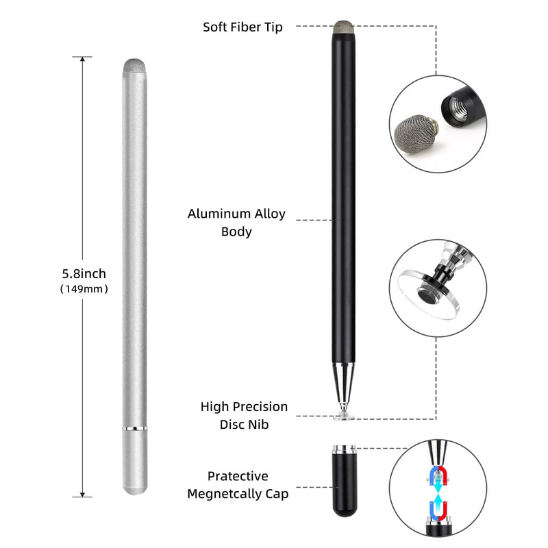 [Australia - AusPower] - Stylus Pen for Touch Screen (3 Pack Two Way High Sensitivity) Universal Capacitive Pen for iPad iPhone Android Samsung Phone Microsoft Tablet Fine Point Disc Stylist Pencil Magnetic Cap Fiber Tips 3-Pack Magneitc Cap Stylus 