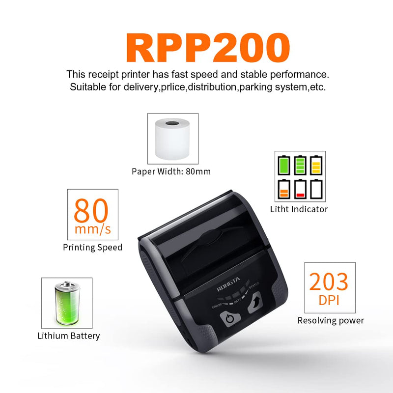 [Australia - AusPower] - Rongta Portable Receipt Printer Mini 58mm Mobile POS Direct Thermal Printer with Bluetooth+USB, Compatible with iOS, Android, Windows, Do Not Square, RPP200 (Grey) 