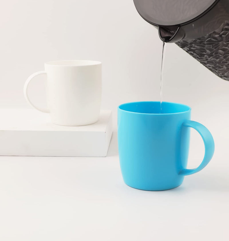 [Australia - AusPower] - Fulong Reusable Plastic Drinking Cup with Handle, BPA Free Microwave & Dishwasher Safe Food Grade PP 13 Ounce Coffee & Milk Mug Set of 5 Blue 