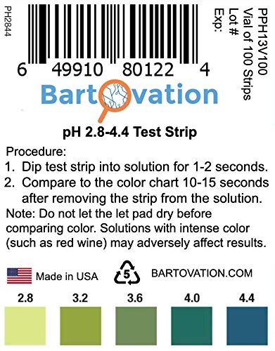 [Australia - AusPower] - pH Test Strips for Wine Making, Homebrew, Acidity, 2.8 to 4.4 pH [Vial of 100 Plastic Strips] 