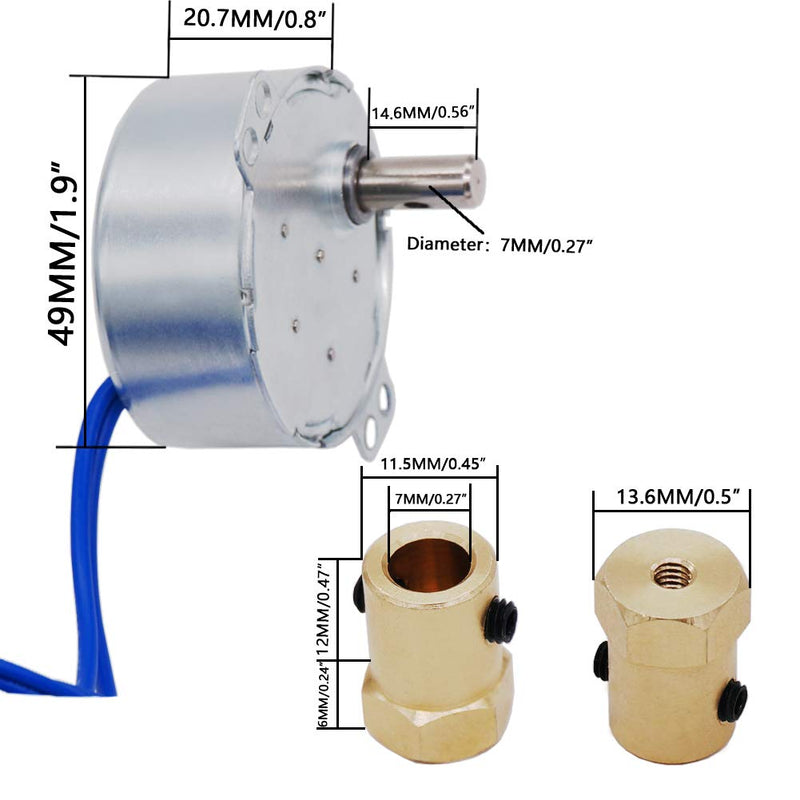 [Australia - AusPower] - Twidec/2Pcs 7mm Connector Synchronous Motor AC100~127V 50/60HZ Turntable Synchron Motor 4W CW/CCW Electric Motor 5-6RPM/MIN+2Pcs Hexagon Shaft motor flexible coupling coupler+ Allen Wrench TYC-50-502P 