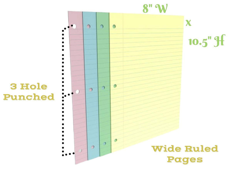 [Australia - AusPower] - 1InTheOffice Wide Filler Paper, Loose Leaf Binder Paper, Pastel, 8"W x 10.5"H, 200/Pack 