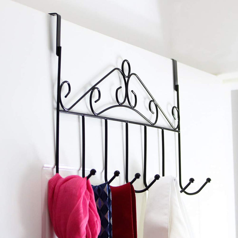 [Australia - AusPower] - Over The Door Hook,2 Pack Over The Door Hangers with 7 Hooks,Metal Hanging Rack Organizer,Door Hanger Hook,Over Door Hook Rack for Clothes Coat Purses Towel Scarf Belt Hat Closet Bathroom (2 Black) 2 Black 