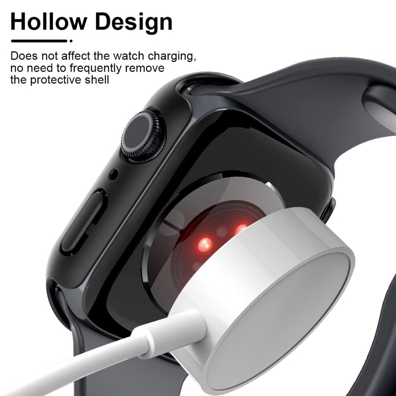 [Australia - AusPower] - TAURI 2 Pack Hard Case Compatible for Apple Watch Series 7 45mm Built in 9H Tempered Glass Screen Protector Slim Bumper Touch Sensitive Full Protective Cover for iWatch 45mm-Black Black 45 MM 
