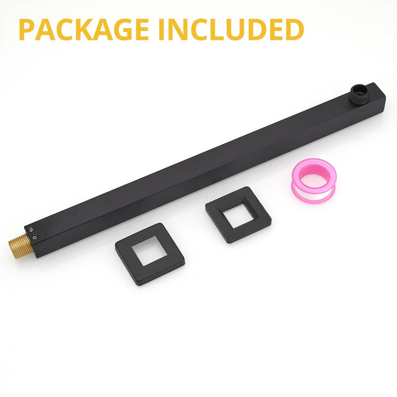 [Australia - AusPower] - BESy 14 Inches Straight Extended Shower Arm With Flange, Rain Shower Head Extension Arm, Square Shower Rod Shower Head Extender Arm Shower Pipe Extension, Wall-Mounted Matte Black Stainless Steel 
