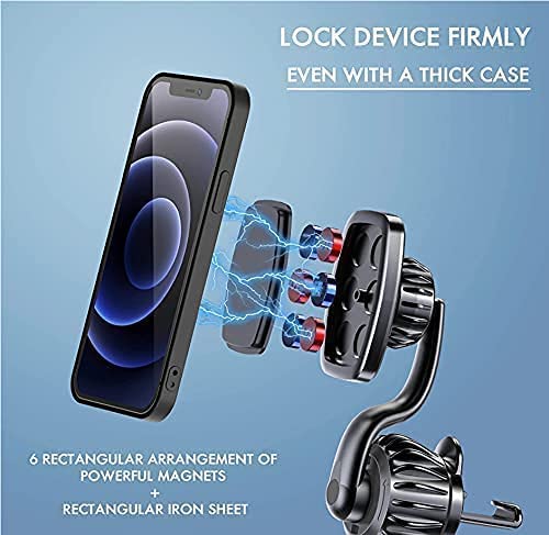 [Australia - AusPower] - Magnetic Cell Phone Car Mount, 360° Rotate Arm Smartphone Cradle, Upgraded Hook Shape Firm Lock Design - Never Block The Vent, 6 Strong Magnets, Compatible with 4 - 6.7" Smartphone and Tablets 