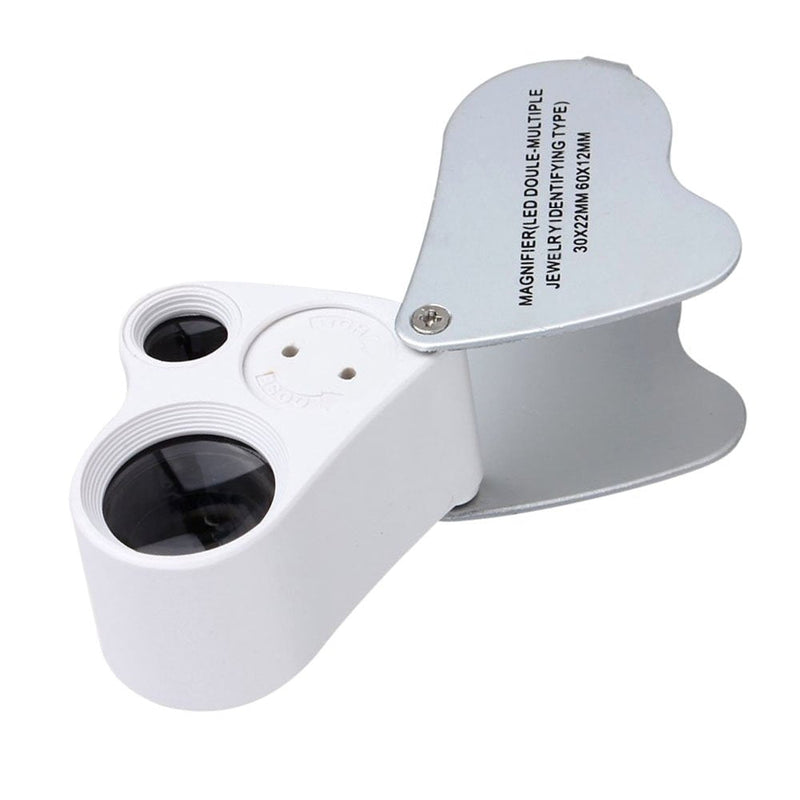 [Australia - AusPower] - EnTeck 30X 60X Dual Lens LED Illuminated Jewelry Magnifier, Pocket Microscope Magnifying Jewelers Eye Loupe Glasses White 1 Pack 