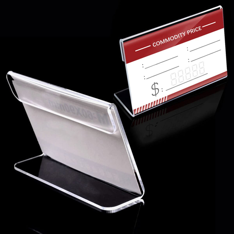 [Australia - AusPower] - 20 Pcs Clear Acrylic Sign Display Holder with Vertical Slanted Back, L Shape Clear Price Sign Stands Name Card Label Counter Top Stand for Restaurants Hotels Stores (75mm x 55mm) L Shape 1 