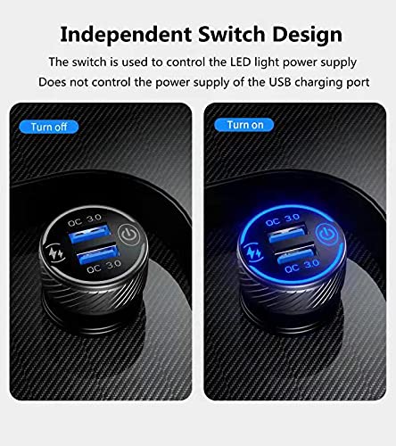 [Australia - AusPower] - KEWIG USB Car Charger, 36W/3A Dual Car Charger Adapter QC 3.0 Fast USB Car Charger with Blue LED & Touch Switch Fit for iPhone 13/12/11 Pro/Max/8, Galaxy S21/20 