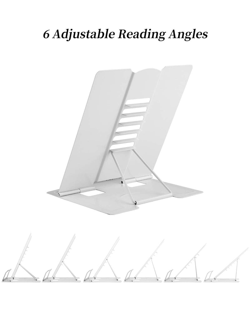 [Australia - AusPower] - Large Book Stand Metal for Reading, Desktop Book Holder Adjustable Document Cookbook Holder Portable Bookstands for Textbooks Tablet Music Books Recipe (White) White 