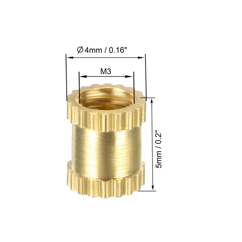 [Australia - AusPower] - uxcell Knurled Threaded Insert, M3 x 5mm (L) x 4mm (OD) Female Thread Brass Embedment Nuts, Pack of 10 M3 x 5mm(L) x 4mm(OD) 