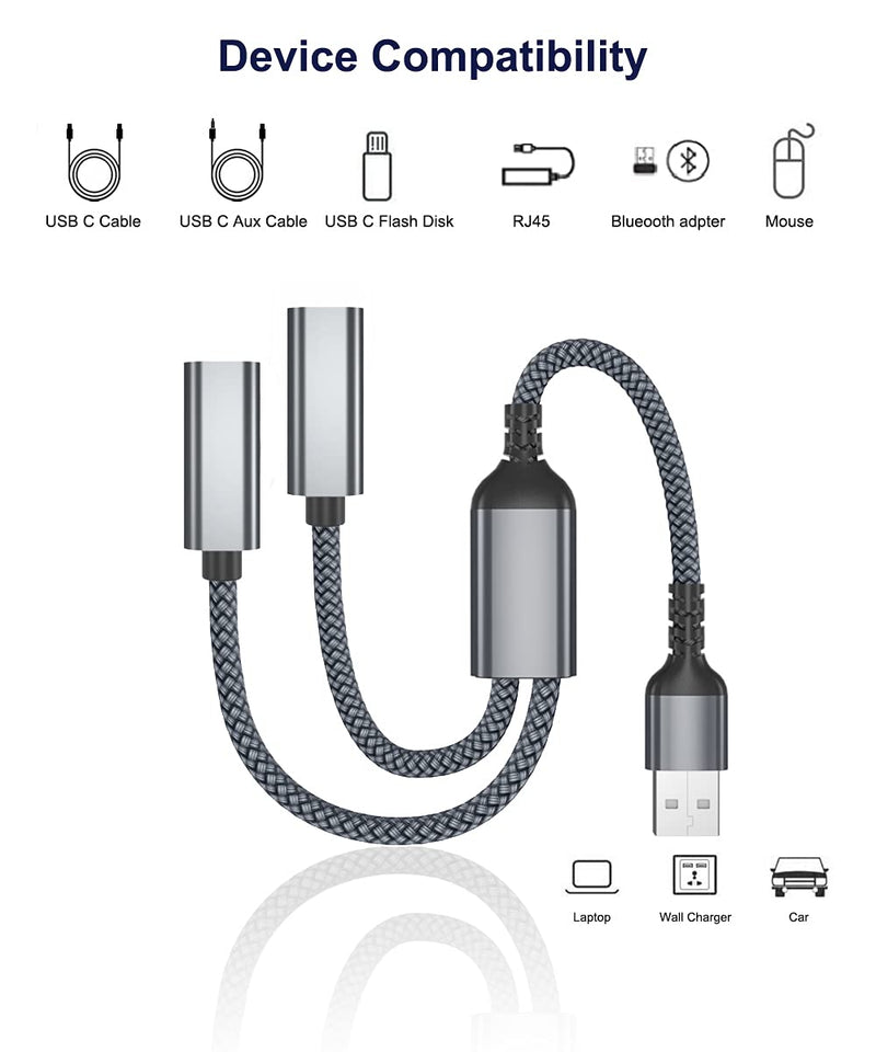 [Australia - AusPower] - USB Male to Double USB C Female Adapter,Type A Charger Cable Dual Two Splitter for MagSafe,Apple Watch iWatch Series 7,iPhone 11 12 13 Pro Max,SE,iPad Air 4 4th 5 5th 8 8th 9 9th Mini 6 6th Generation Gray 