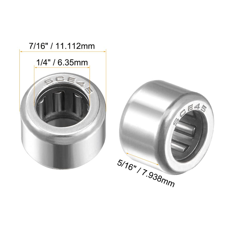 [Australia - AusPower] - uxcell SCE45 Needle Roller Bearings, Drawn Cup Open End, 1/4-inch Bore 7/16-inch OD 5/16-inch Width 2500N Static Load 2090N Dynamic Load 5pcs 1/4x7/16x5/16" 