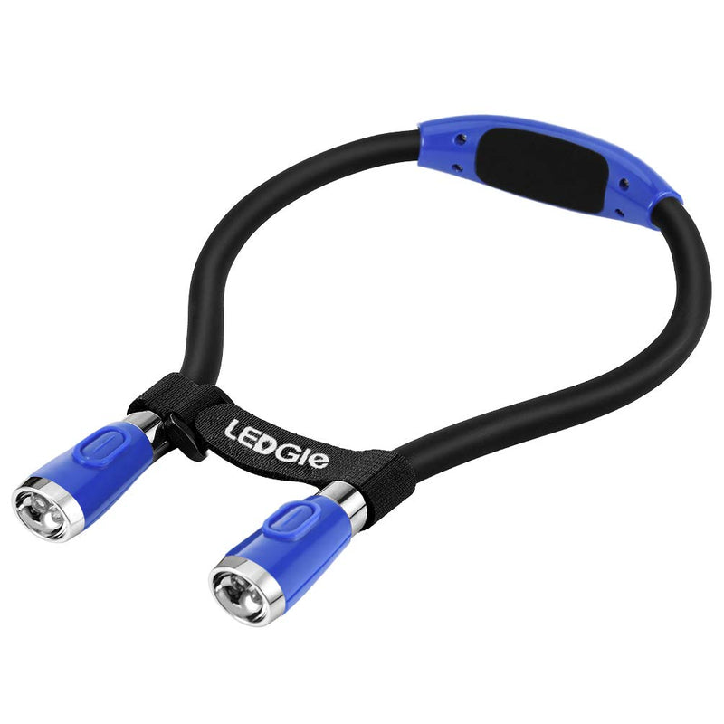 [Australia - AusPower] - Neck Reading Light USB Rechargeable - LEDGLE Book Light for Reading in Bed with 4 LED 3 Brightness Levels 2 Flexible Soft Silicone Arms - Hands Free Lamp for Reading Knitting Craft Camping Repairing Blue 