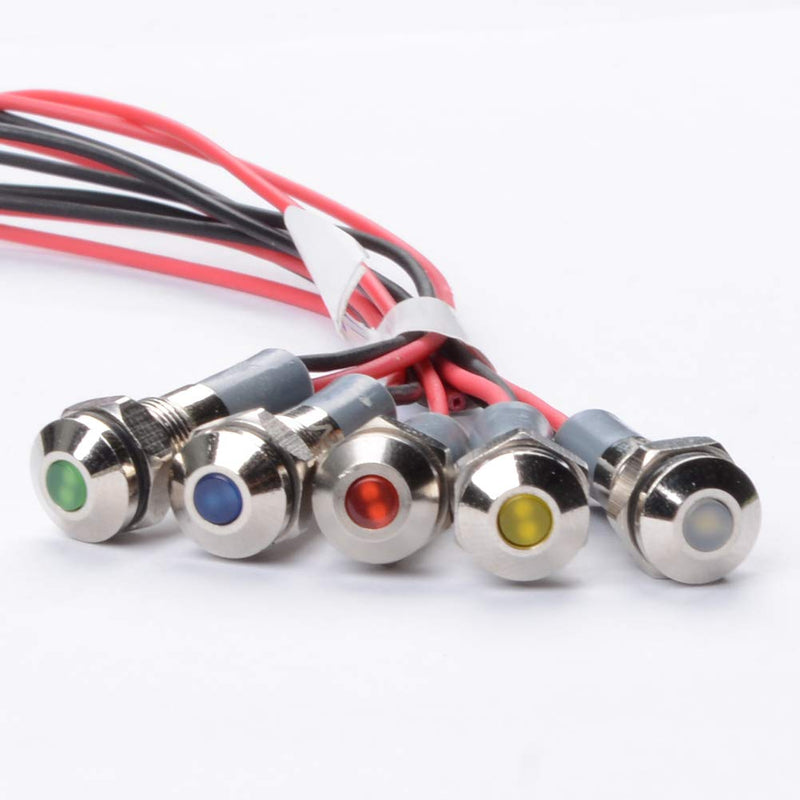 [Australia - AusPower] - FICBOX 5pcs LED Metal Indicator Light 6mm 1/4" 12V Waterproof Signal Lamp Power Work Light for Pilot Dash Car Truck Boat (6MM, 4-Green) 