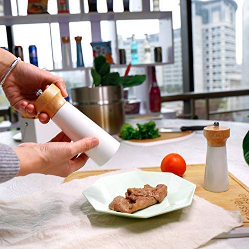 [Australia - AusPower] - Salt and Pepper Grinders White Salt Shaker Wooden Pepper Salt Grinder Set Pepper Mill - Stainless Ceramic Refillable for Sea Salt Black Pepper - 5" And 6" Christmas Gift Set By Tessïe & Jessïe Lighthouse(5"+6") 