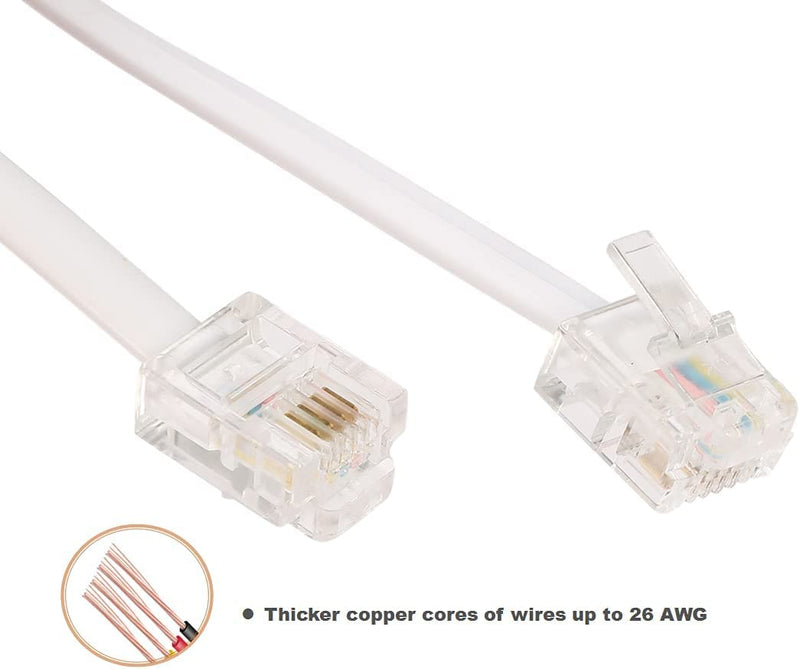 [Australia - AusPower] - 6-foot telephone landline extension cord cable cord with standard RJ-11 6P4C plug (White 3Pack) 6-feet-(White) 