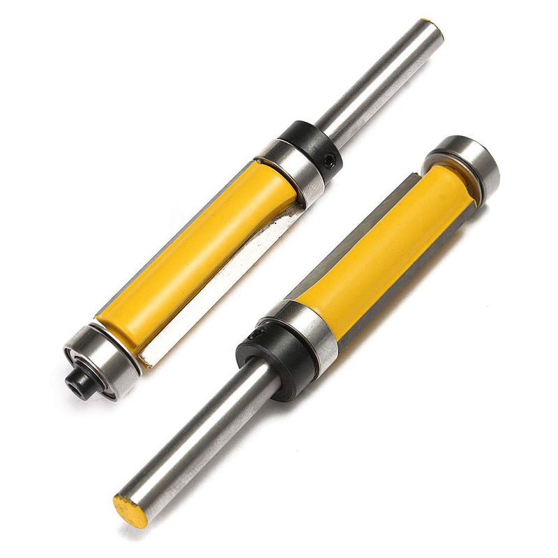 [Australia - AusPower] - Yakamoz 2Pcs 1/4'' Shank Top and Bottom Bearing Guide Flush Trim Pattern Router Bit Set Woodworking Cutter Tool with 10 Pcs Top Mounted Replacement Bearings Yellow 