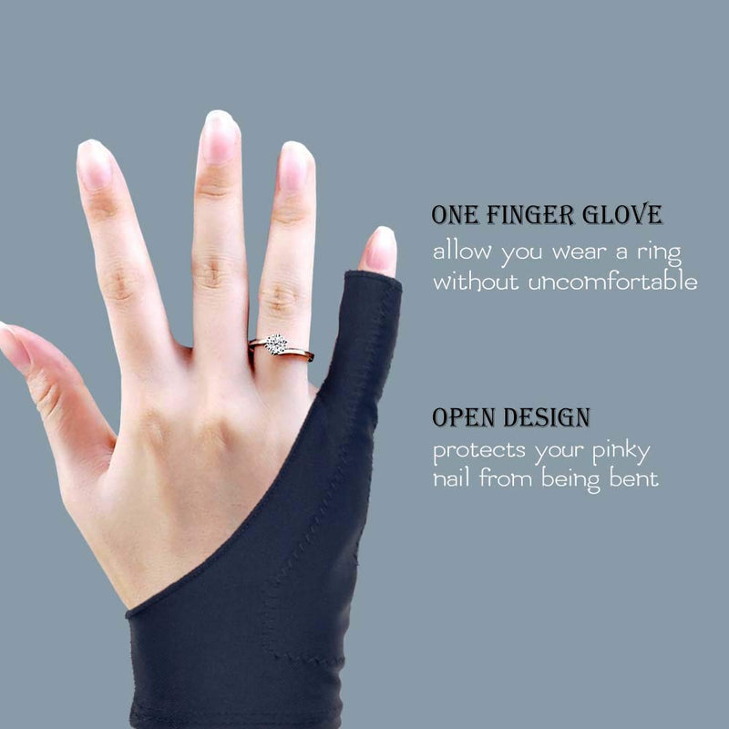 [Australia - AusPower] - AKX Artist Glove XSmall - 2 Pack Palm Rejection Drawing Glove for Graphic Tablet, iPad - Smudge Guard, 1 Finger, Elastic Lycra, Fingerless Glove, Good for Left and Right Hand, Black | AK-010 XS 1 Finger, Black 