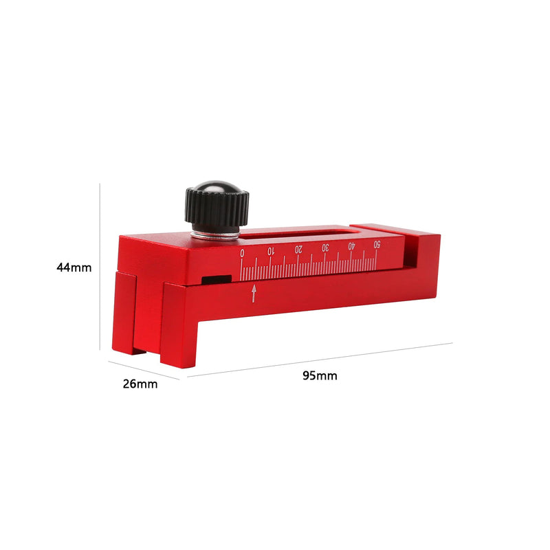 [Australia - AusPower] - Woodworking Gap Gauge,Aluminum Depth Measuring Ruler,Red Table Saw Accessories,Mortise and Tenon Movable Measuring Block Tool, Line Sawtooth Marking Ruler for Saw Seam Measurement and Adjustment 