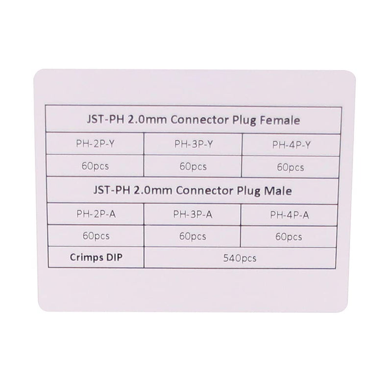 [Australia - AusPower] - RFaha 900pcs JST-PH Kit 2.0mm 2/3/4 Pin Female Head Plug JST Adapter Housing Connector Cable Socket Male Female Crimp DIP Kit(PH#2-4) 
