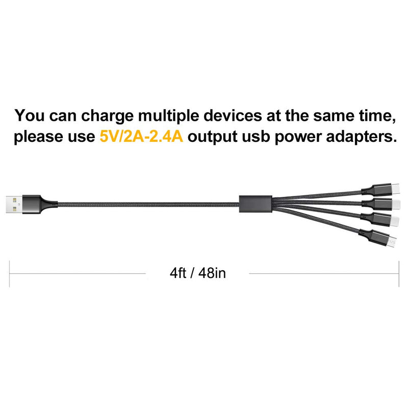 [Australia - AusPower] - Multi Charging Cable, Multi Charger Cable 2Pack 4FT Nylon Braided Universal 4 in 1 Multiple USB Cable Fast Charging Cord Adapter with Type-C, Micro USB Port Connectors for Cell Phones Tablets and More Black 