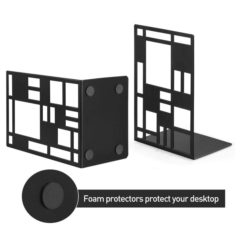 [Australia - AusPower] - Book Ends, Bookends, Book Ends for Shelves, Bookends for Heavy Books, Book Divider Decorative Holder, Metal Heavy Duty Bookend Black 1 Pair, Abstract Art Desgin Book Stopper Supports for Office, Home 