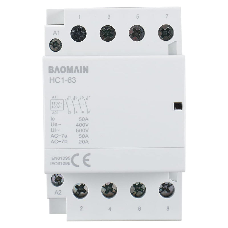 [Australia - AusPower] - Baomain 4 Pole Contactor with 120volt AC Coil 50A HC1-63 Universal Circuit Control 35mm DIN Rail Mount 