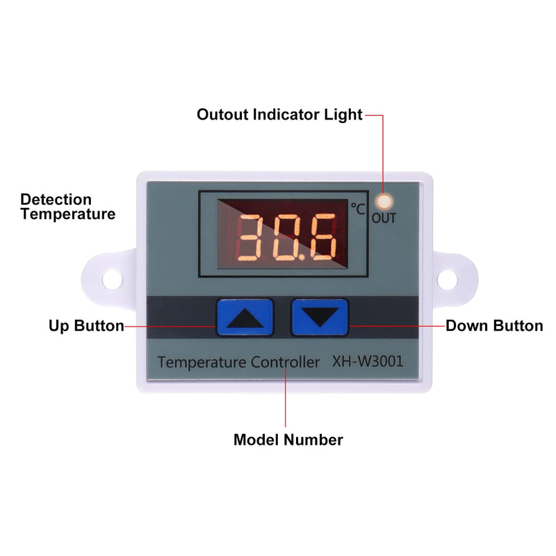 [Australia - AusPower] - Alinan 2pcs 24V XH-W3001 Digital LED Temperature Controller Mini Thermostat Switch with Waterproof NTC 10K Thermistor Sensor Temperature Probe, -50℃ to 110℃ Heating/Cooling Temperature Control 2 
