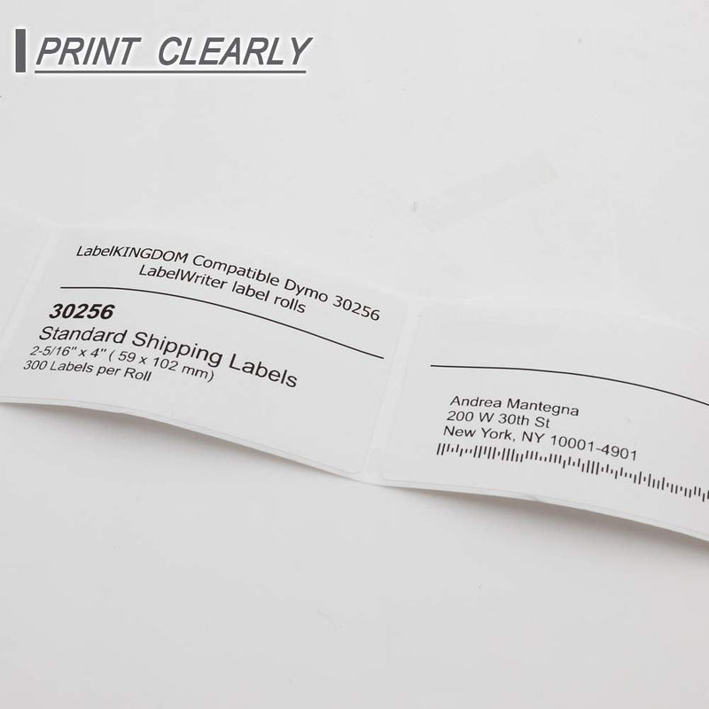 [Australia - AusPower] - Label KINGDOM Compatible Paper Roll Replacement for Dymo 30256 Standard Large Shipping Labels 2-5/16'' x 4'' LW White Labels for LabelWriter 450 Twin Turbo Duo (59 mm x 102 mm, 300/Roll, 1 Roll) 2-5/16'' x 4'' 