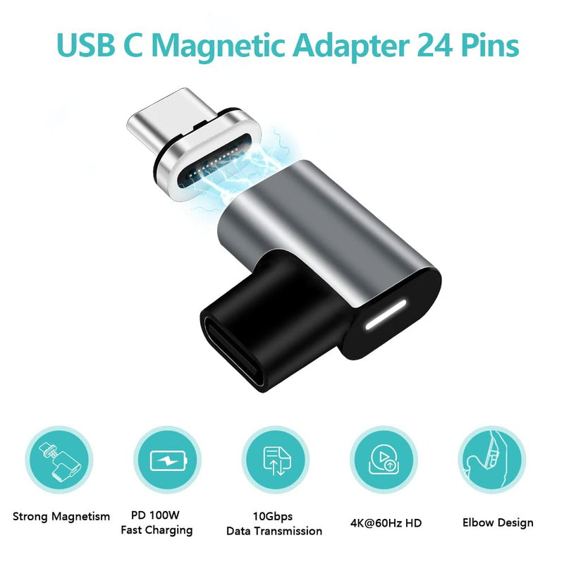 [Australia - AusPower] - USB C to USB Adapter Magnetic Connector + USB C Magnetic Adapter Right Angle PD 100W Data Transfer Compatible with MacBook Pro/Air/ Type C Devices 