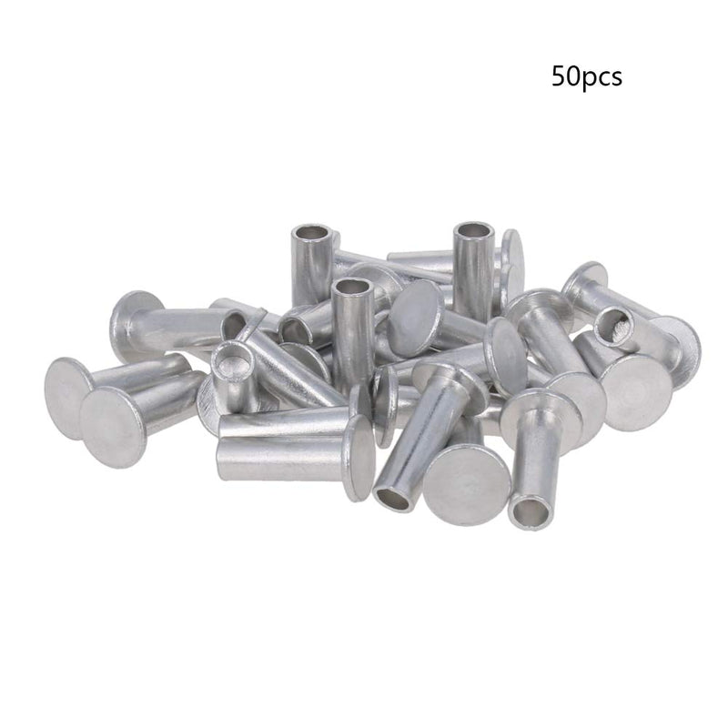 [Australia - AusPower] - Yinpecly 0.24"x 0.71"(D x H) Aluminum Flat Head Semi Tubular Rivets for Fasten Work Pieces Silver Tone 50pcs 