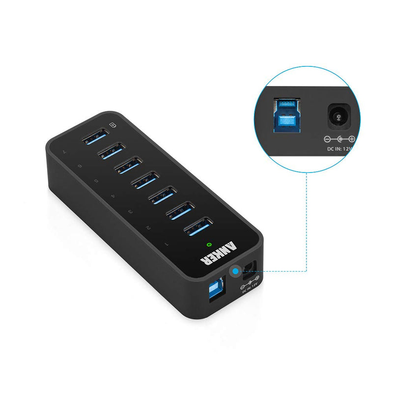 [Australia - AusPower] - Anker 7-Port USB 3.0 Data Hub with 36W Power Adapter and BC 1.2 Charging Port for iPhone 7/6s Plus, iPad Air 2, Galaxy S Series, Note Series, Mac, PC, USB Flash Drives and More 