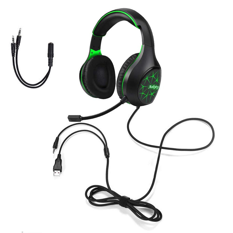 [Australia - AusPower] - Aolyty Pro Gaming Headset 7.1 Stereo Surround with LED Light Mic Noise Cancelling Over Ear Headphones Compatible with Computer Laptop Phone Tablet,PS5 PS4 (Green) Green 