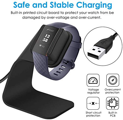 [Australia - AusPower] - CAVN Charger Dock Compatible with Fitbit Charge 3 / Charge 3 SE, Charging Stand Cable Cord Station Cradle Base Replacement Accessories with 4.2 ft USB Cable for Charge 3 Smartwatch (Black) 