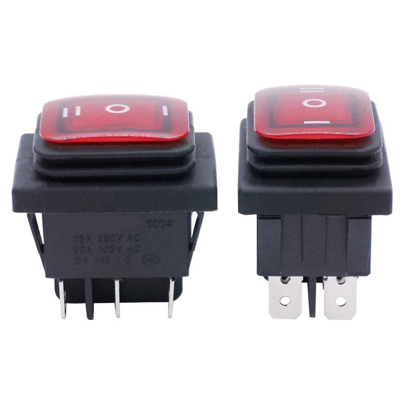 [Australia - AusPower] - Twidec/2Pcs Waterproof 12V DC Rocker Switch Red LED Light Illuminated 16A 6 Pins 3 Position ON/Off/ON DPST Toggle Switch Boat Or Car KCD4-203N-R-W 