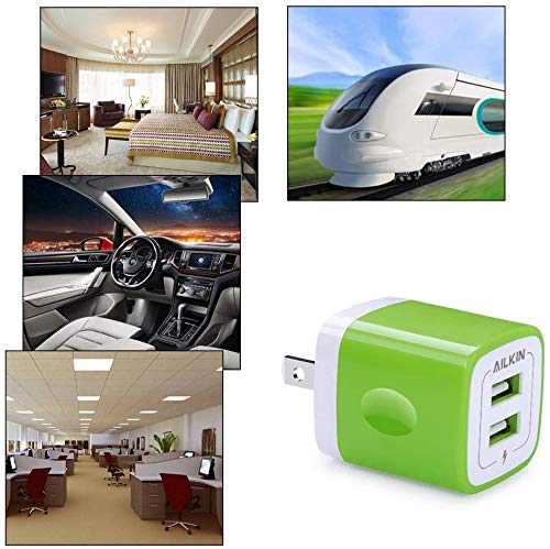 [Australia - AusPower] - Wall Charger, [3-Pack] 5V/2.1AMP Ailkin Colorful 2-Port USB Wall Charger Home Travel Plug Power Adapter Charging Block for iPhone 13 12 pro Max 11 10 SE X XR XS 8 Plus, Samsung Galaxy Note 20 LG Moto MultiColor1 