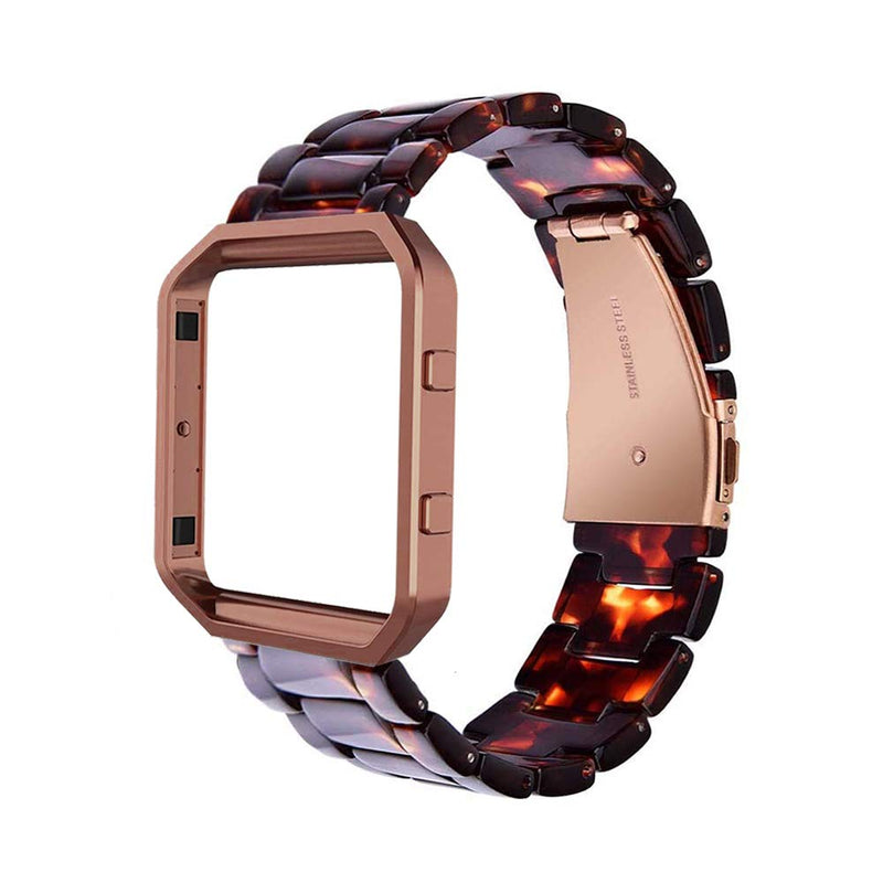 [Australia - AusPower] - Wongeto Fashion Resin Band Compatible with Fitbit Blaze Smartwatch Fitness Metal Rose Gold Buckle Frame + Resin Accessory Band Strap Blacelet Women Men for Fitbit Blaze (Rose Gold+Tortoise) Rose Gold+Tortoise 