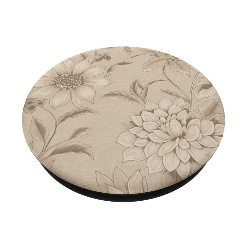 [Australia - AusPower] - Chic Neutral Beige || flower beige PopSockets Swappable PopGrip Black 