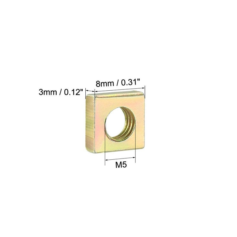 [Australia - AusPower] - uxcell Square Nuts, M5x8mmx3mm Yellow Zinc Plated Metric Coarse Thread Assortment Kit, 25 Pcs 