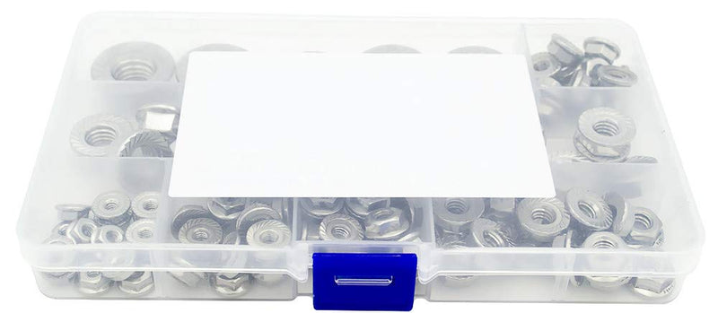 [Australia - AusPower] - Guard4U 100Pcs 8-Sizes SAE Hex Flange Nuts Assortment Kit,#6-32#8-32#10-32#10-24 1/4"-20 5/16"-18 3/8"-16 1/2"-13 304-Stainless Steel Hexagon Flange Lock Nuts 