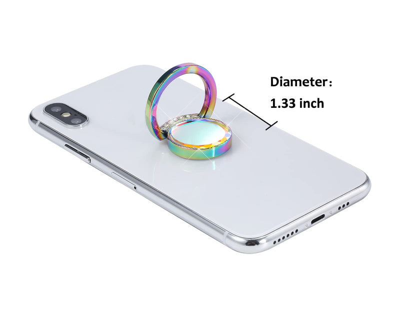 [Australia - AusPower] - lenoup Iridescent Glitter Bling Bling Phone Ring Holder,Sparkle Phone Ring Grip Artificial Stand with Flat Diamond ,Flat Rhinestone Cell Finger Ring for Phones,Pad(Rainbow) Rainbow 