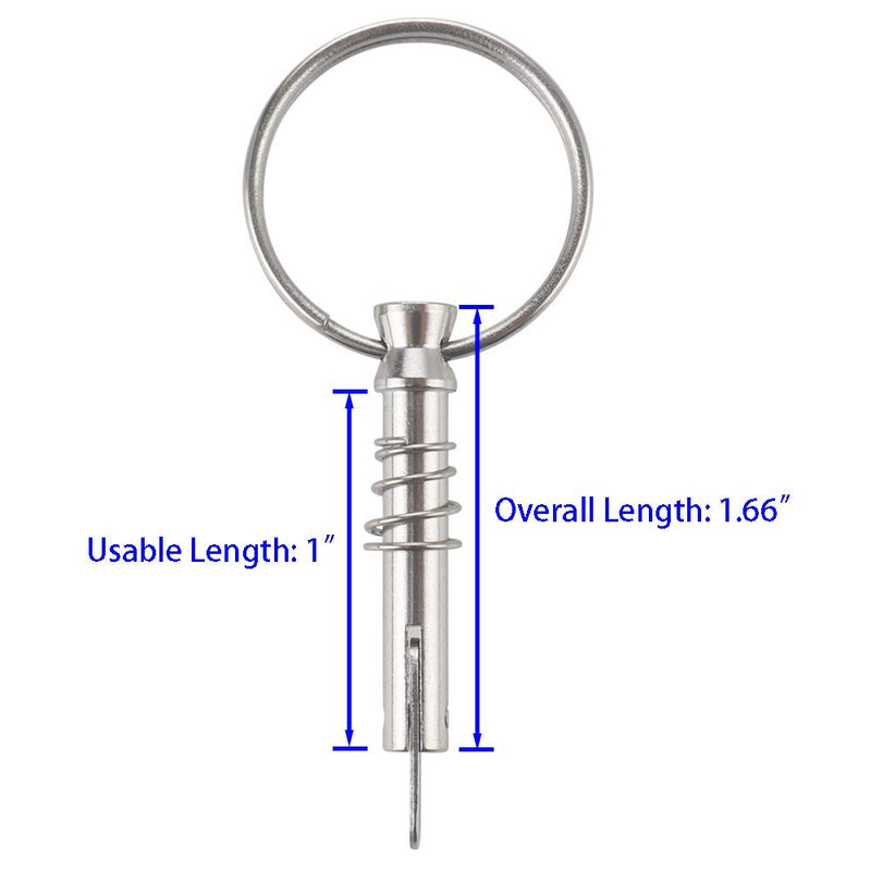 [Australia - AusPower] - VTurboWay 4 Pack Quick Release Pin 1/4" Diameter w/Drop Cam & Spring, Usable Length 1", Full 316 Stainless Steel, Bimini Top Pin, Marine Hardware, All Parts are Made of 316 Stainless Steel 