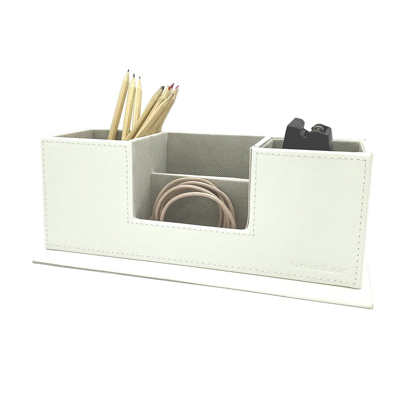 [Australia - AusPower] - UnionBasic 4 Compartment Desk Organizer - Dual Pen Holder - Card/Pen/Pencil/Mobile Phone Office Supplies Holder, White 