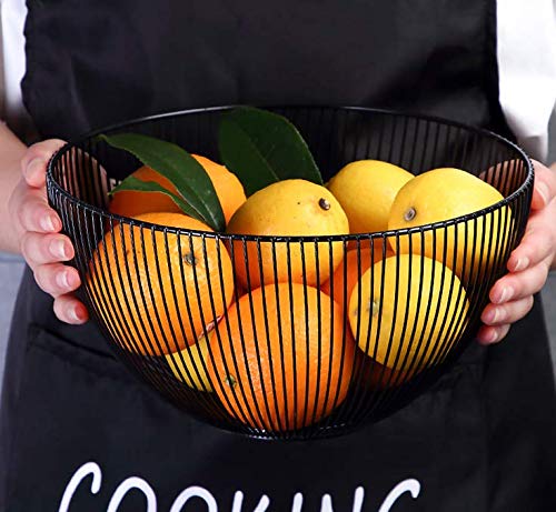 [Australia - AusPower] - Metal Wire Fruit Basket,Large Round Storage Baskets for Bread,Metal Wire Bread Fruit Bowl Vegetable Stand Holder for Snacks,Modern Fruit Bowl Decorate Kitchen Counter,Black By Cq acrylic Black High 