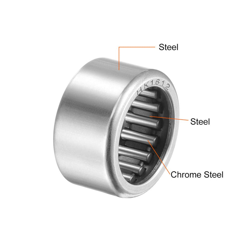 [Australia - AusPower] - uxcell HK1612 Needle Roller Bearings 16mm Bore 22mm OD 12mm Width Chrome Steel Open End 5pcs 16x22x12mm 