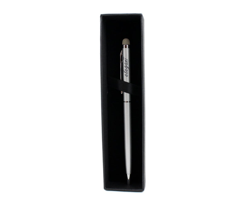 [Australia - AusPower] - Elegani 2-In-1 Twist Style Slim Stylus with Microfiber Fabric Stylus Pen Dual Function Capacitive Touch Stylus for iPad, Tablet, Smartphone - Retail Packaging - Silver Standard Packaging 